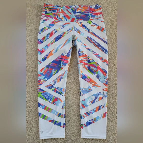 Athleta Women's Kaleidoscope Sonar Capri Cropped Legging Tight White Multi Color - Picture 4 of 11